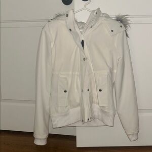 Hollister White fluffy hooded jacket